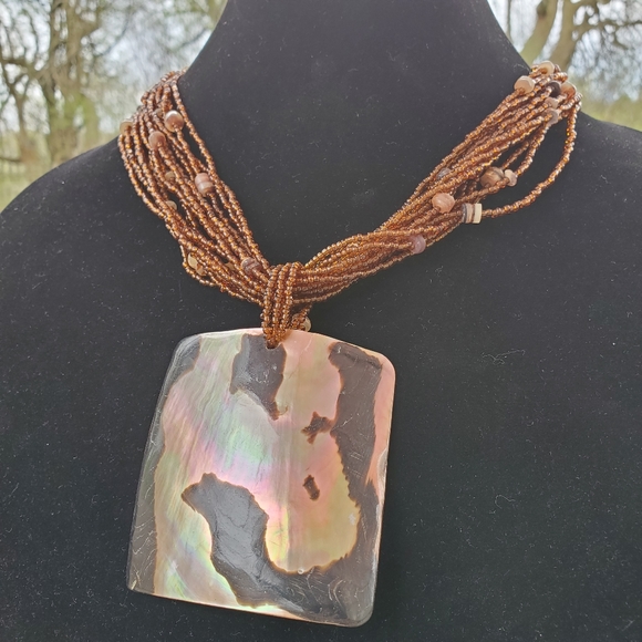 Abalone Medallion & Seed Bead Necklace - Picture 3 of 6